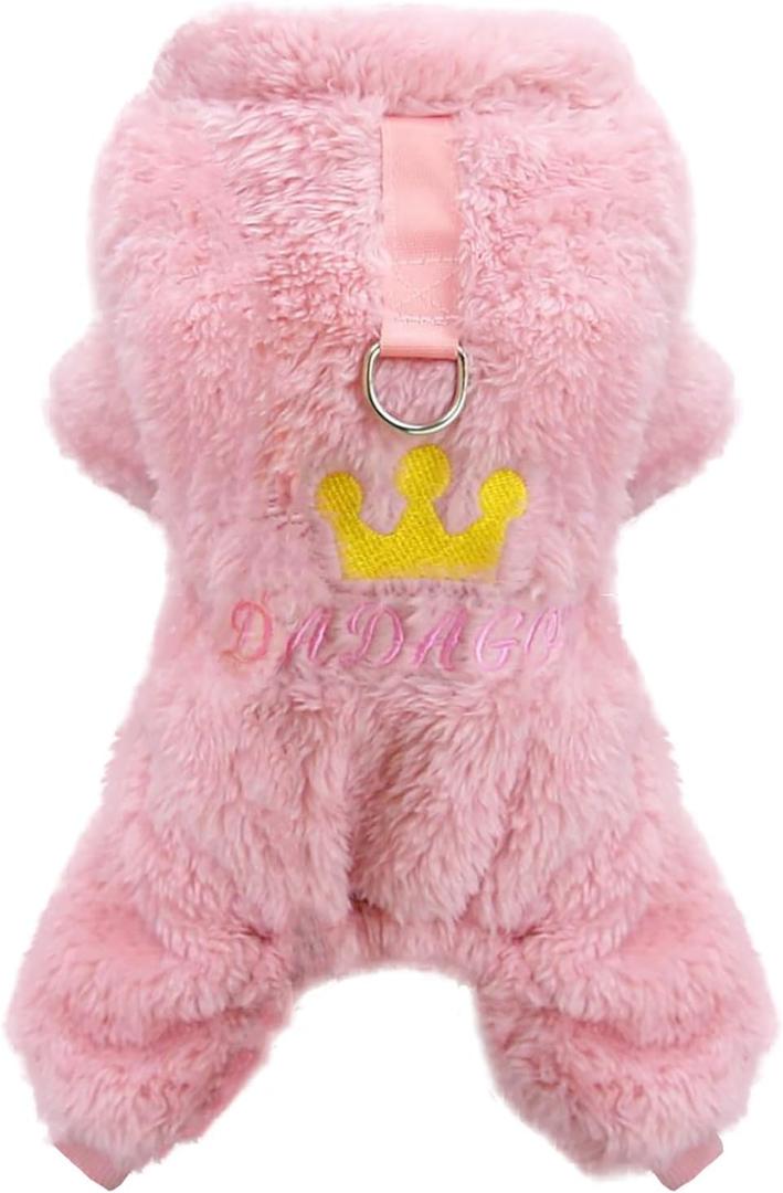 Dog Sweater Clothes Fleece Woolen Winter Warm Sweat Shirt 4 Legs Jumpsuit Pajamas Crown Princess Sweater for Small Dog Medium Cat Pink S (Small (Back length: 6.7 inches))