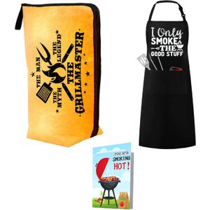 Grilling Smoker Apron & BBQ Blanket Accessories Gifts for Husband, Funny Christmas & Birthday Barbecue Accessories Tools Gifts for Men Who Have Everything (Black)