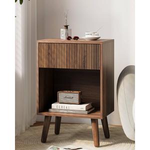 Nightstand, Modern Bedside Table with Storage Drawers and Open Wood Shelf, Night Stand with Solid Wood Legs, End Tables Side Tables for Living Room, Bedroom Walnut