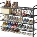 LINZINAR Shoe Rack Long 4 Tier Shoe Storage Organizer Metal Wide Shoe Shelf for Closet Entryway Bedroom 24 Paris Large Capacity, Gold Black