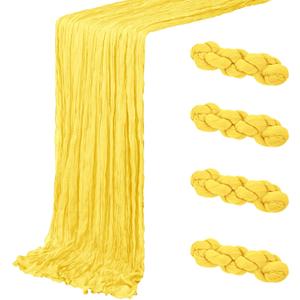 4 Pack Lemon Yellow Cheesecloth Table Runner 20 x 120 inch Gauze Table Runners 10 FT Long,Semi Sheer Boho Cheese Cloth Fabric Table Runner Bulk for Party,Wedding,Baby Shower,Bridal Shower Decoration