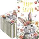100 Pcs Happy Easter Bunny Napkins, Easter Disposable Paper Decorative Guest Napkins, Spring Bunny Rabbit Disposable Hand Towels for Lunch Dinner Kitchen Bathroom Party Table Decorations
