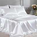 FreshCulture Satin Sheets Full Size - 4 Piece Luxury Soft Silky Full Size Bed Sheets, Similar to Silk Bed Sheet Set with 1 Deep Pocket Fitted Sheet, 1 Flat Sheet & 2 Pillowcases (White)