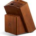 ENOKING 15 Slots Universal Knife Block, Acacia Wood Knife Block without Knives, Knife Holder for Kitchen Counter- Wider Angled Openings for Keeping Knives Sharp