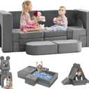 22Pcs Modular Play Couch, Floor Sofa 1000+DIY Creativing Playroom Furniture, Convertible Foam and Floor Cushion for Boys and Girls, Grey Black