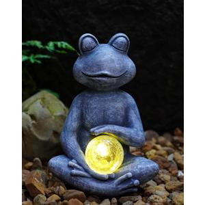 Goodeco Frog Statue with Solar Gazing Ball Lights - Zen Garden Statue for Outdoor Decor, Frog Gifts for Women & Moms, Housewarming Gifts