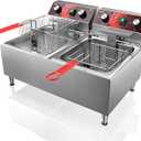 EGGKITPO Deep Fryers Stainless Steel Commercial Deep fryer with Timer Dual Tank Electric Deep Fryer with 2 Baskets Large Capacity 10L X 2 Electric Countertop Fryer for Restaurant and Home, 120V 3600W