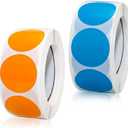 Color Label Seal, Round Shape, Sticker Roll, Large Capacity, Set of 1000, Blue, Orange（Etc - 11 Colors, 500 Labels/Roll）