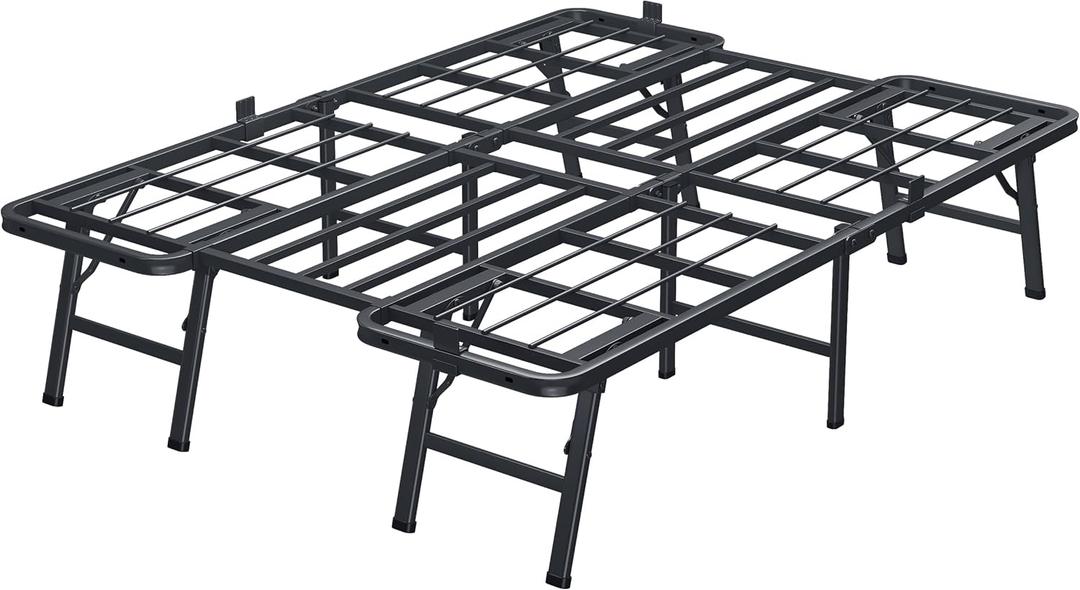 14 Inch Full Metal Bed Frame Folding Bed Frame Tool-Free Assembly Mattress Foundation No Box Spring Needed Platform 2500lbs Heavy Duty Steel Slats, Noise-Free, Easy Assembly, Black