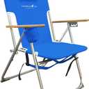 Caribbean Joe Folding Beach Chair, 4 Position Portable Backpack Foldable Camping Chair with Headrest, Cup Holder, and Wooden Armrests, Blue
