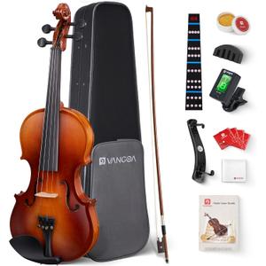 Vangoa Violin 4/4 Full Size Set Fiddle, Handcrafted Starter Acoustic Violins Kit with Solid Wood Side Board, Lightweight Hard Case for Beginners, Teens, Child, Kids Age 12+, Adults, Right Handed