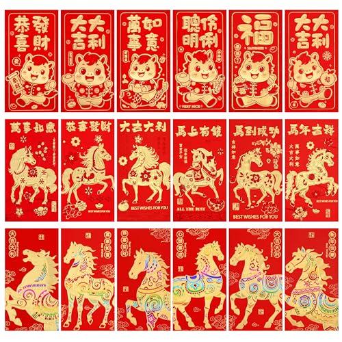 72Pack Chinese New Year Red Envelopes 2026 Lunar New Year Red Envelopes Year of the Horse Design 2026 Chinese Lucky Money Bag Hong Bao for Spring Festivals Baby Shower Supplies (Style3)