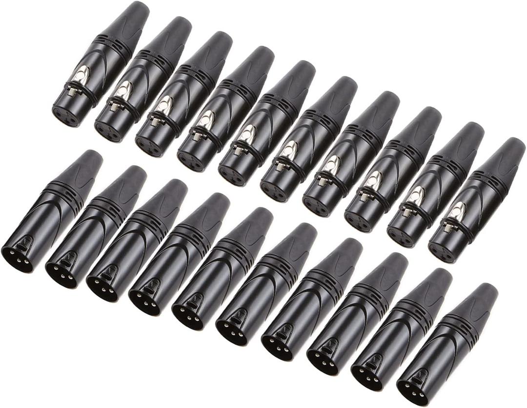 MFL. 3-Pin XLR Cable Connector Male and Female with Nickel Housing and Silver Contacts Mic Cable Plug Connector Audio Socket, Black, 10 Pairs