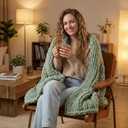 Amlie Home Chunky Knit Throw Blanket for Couch, Soft Chenille Handmade Crochet Throw Rope Knot Blanket for Couch, 50"x60", Sage Green