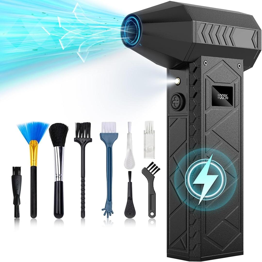 DEGGE 10000mAh Compressed Air Duster, 180000RPM Electric Air Duster with Display Screen & Light, 4 Gear Adjustable Cordless Rechargeable Turbo Car Dryer Jet Air Blower for Keyboard,Computer,Car,Home (Black)