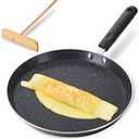 Buecmue 10.5 Inch Nonstick Crepe Pan with Spreader, Granite Coating Skillet Pan for Roti Egg Omelet Tortilla Tawa Dosa, Flat Frying Pan, Induction Compatible PFOA & PTFEs Free