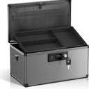 Medicine Lock Box with Key, Alluminum Alloy Box for Medication,First Aid Box with a Removeable Tray to Store Medicines & Pills for Home, Black, 14 * 8.46 * 7.48 Inch