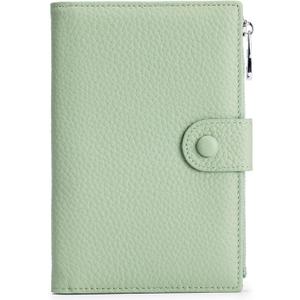 RFID Blocking Passport Wallet for Women, Slim Leather Passport Holder, Compact Travel Wallet with Zippered Coins Pocket and SIM Slots, Ladies Passport Cover (Light Green)