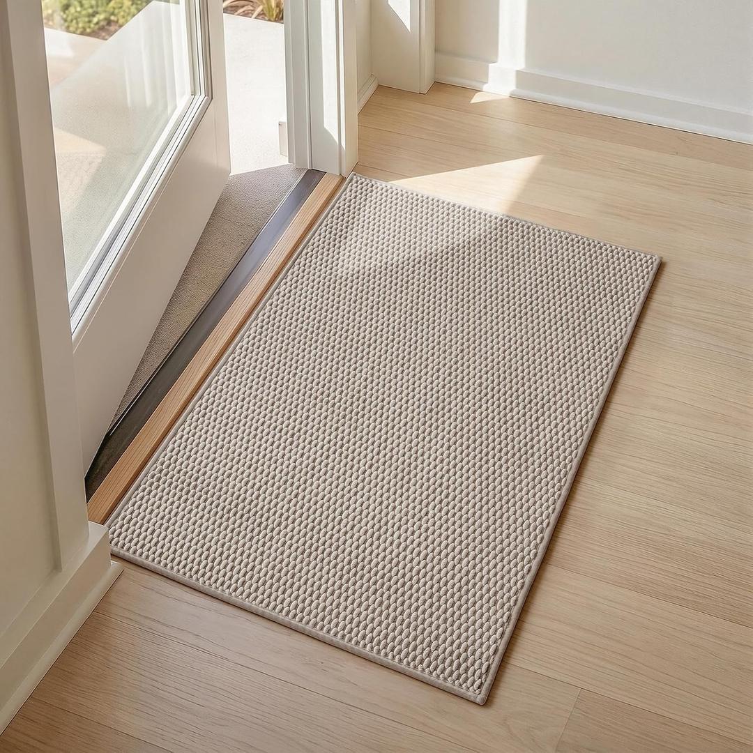 Sunfly 2x3 Entryway Rug with Non Slip Rubber Backing Beige