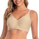 Womens Seamless Bras No Underwire Supportive Wireless Push Up Full Coverage Bralette Comfort Scalloped T-Shirt Bra (Small, Skin Color)