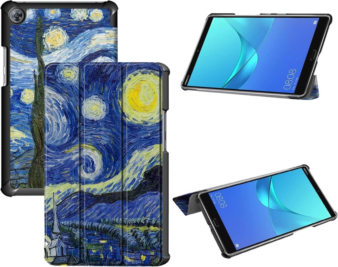 Tri-Fold Case Compatible with Huawei Mediapad M5 8.4 Inch(SHT-AL09/SHT-W12), Includes a Screen Protector - Premium PU Leather Tri-Fold Cover with Auto Sleep/Wake (Starry Sky, One Size)