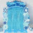 VitalCozy 7pcs Birthday Party Decorations Snowflake Tinsel Foil Fringe Curtains Porch Banners Snow Rug Backdrop for Wonderland Party Decoration Winter Supplies