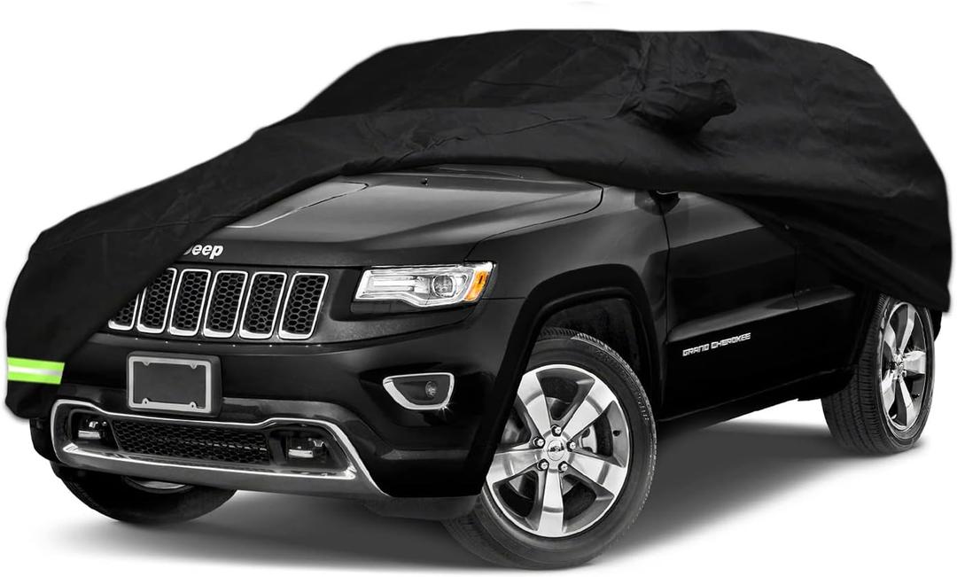 Waterproof Car Covers for 2011-2021 Jeep Grand Cherokee Car Covers 190T Covers Customer Fit 100% Waterproof Windproof Strap & Double Door Zipper Up to 193 L (Black-for Jeep Grand Cherokee)