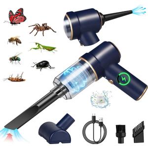 Jahy2Tech 2026 New Bug Vacuum with Long Nozzle for Adults&Kids&Garden, 5 in 1 Handheld Fly Vacuum Catcher for Spider Insect Wasps Bees Ants Ladybugs, Humane Indoor/Outdoor Cordless Catch and Release (Blue)