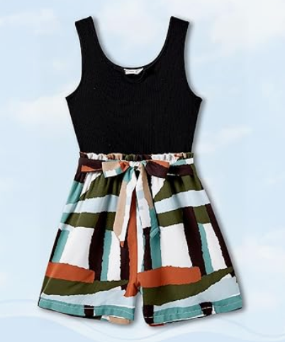 PATPAT Mom Jumpsuits - Black Tank Top with Floral Wide-Leg Shorts XL