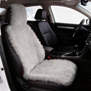 1Pc Fluffy Sheepskin Car Seat Cover Warm & Breathable, Wool Car Seat Cover,Universal Plush Seat Cover for Cars SUV Truck Van, Wear Proof with Snap Hook Design (Grey)