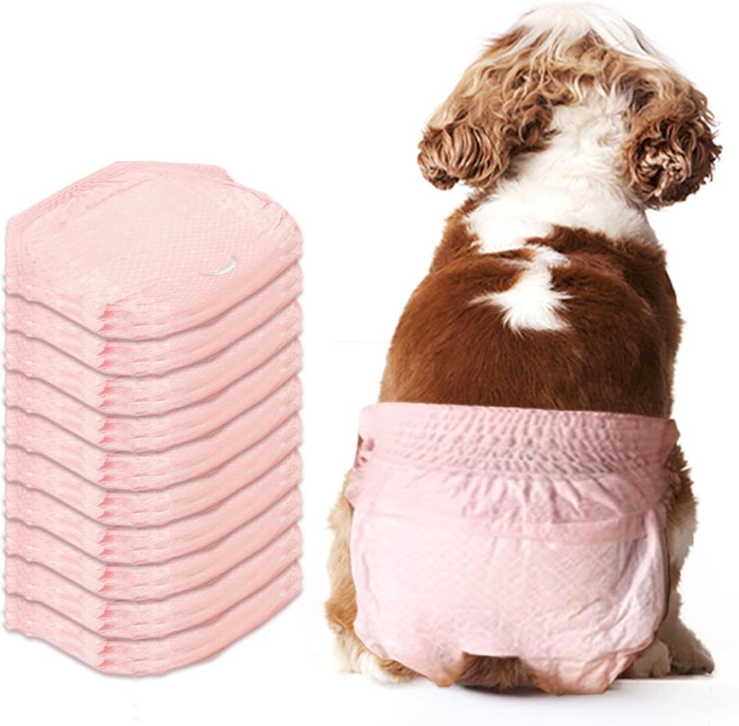 Dog Diapers Female,Disposable 10 Pcs Stretchy Dog Diapers,Cat Diapers for Female Cats,Size M Leak-Proof Pull-ups,Doggy Diapers for Dogs in Heat,Dog Period, Incontinence, Training (M, Pink)