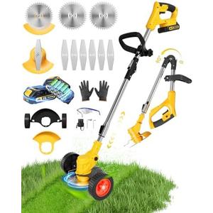 JarryStart Electric Weed Wacker, Foldable Cordless Weed Eater Battery Powered, 3-in-1 Stringless Lightweight Brush Cutter Grass Trimmer Lawn Tool with Adjustable Length for Garden and Yard (Yellow)