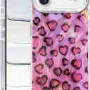 Compatible with iPhone Air Case,with [Soft Slim][Camera Protection] Cute Leopard Print Love Shiny Aesthetic 17 Air Phone Cover Anti-Yellowing Shockproof Protective Cover for Women Girl-Pink