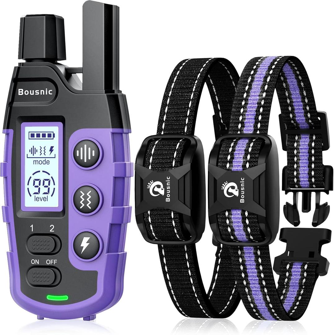 Bousnic Dog Shock Collar 2 Dogs (5-120Lbs) - 3300 ft Waterproof Training Collar for Dogs Large Medium Small with Rechargeable Remote, Beep (1-8) Vibration (1-16) and Humane Shock (1-99) Modes (Purple)