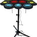 Electric Drum Set for Kids, Electronic Drum Pad with Light Up Drumsticks and Drum Stand, Bulit-in Double Speakers and Rechargeable Battery, Kids Drum Set with LED Drumsticks, 9 Pads Digital Drum Kit