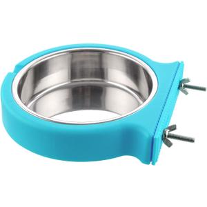 Crate Dog Bowl Removable Stainless Steel Water Food Feeder Bowls Cage Coop Cup for Cat Puppy Bird Pets (Large, Blue with Corrugated Clip)