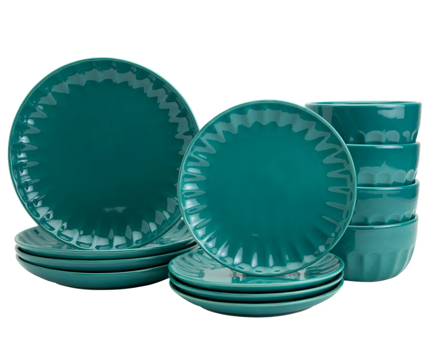 Mason Craft and More Stoneware Cafe Dinnerware Set - Teal
 12 Pack Dinner Set