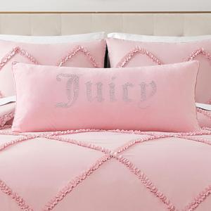 Juicy Couture Rectangle 1-Piece Decorative Accent, Premium Reversible Throw Pillow, Living Room and Bedroom Dcor, 16"x36", Velvet Rhinestone Light Pink