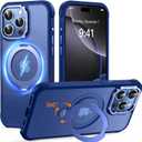 Reukdnv Magnetic for iPhone 15 Pro Case, Military Drop Protection, Compatible with MagSafe, Slim Translucent Matte Shockproof Protective Phone Case with 360 Spin Stand 6.1", Deep Blue