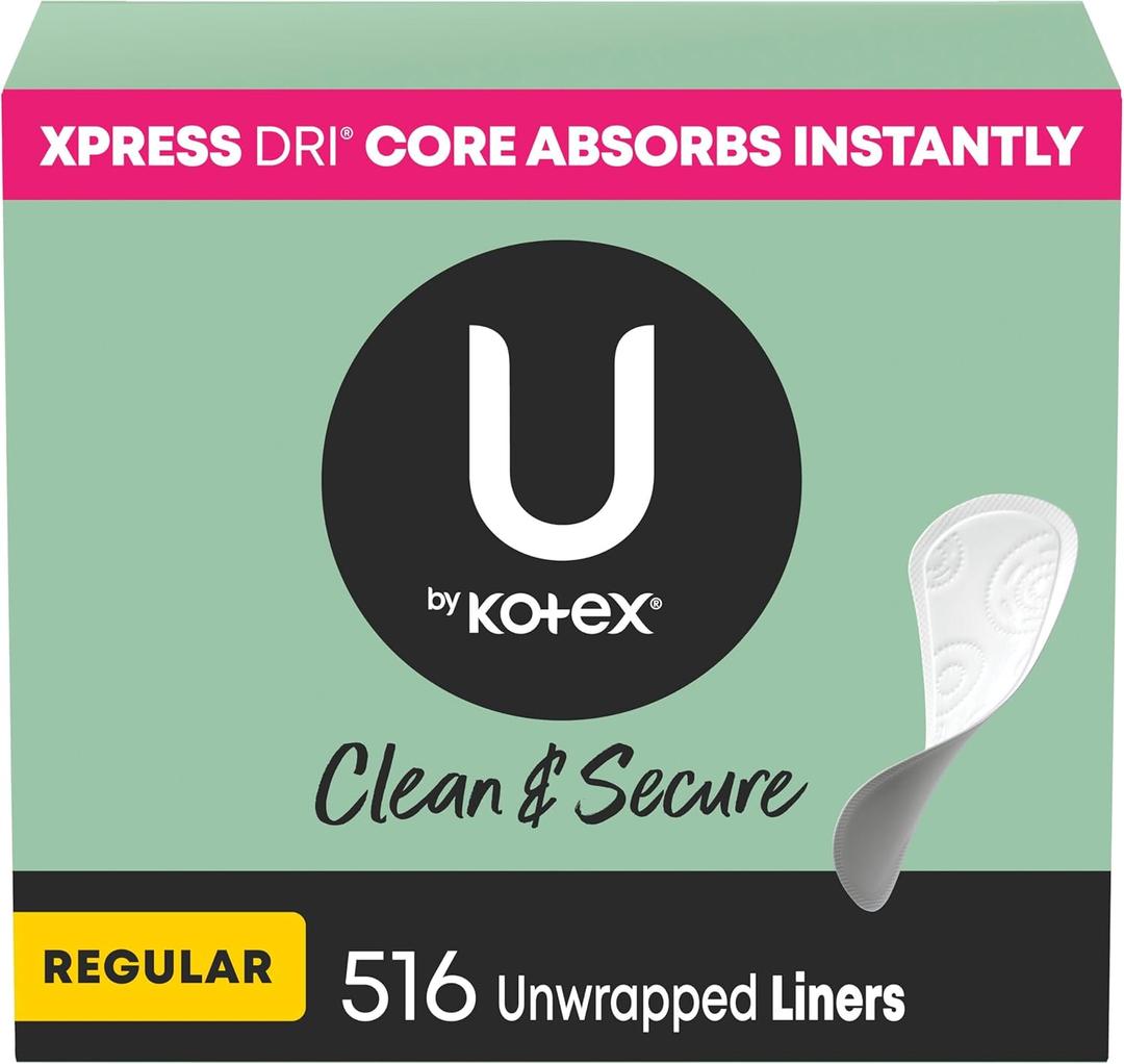 U by Kotex Clean & Secure Panty Liners, Light Absorbency, Regular Length, 516 Count (4 Packs of 129) 