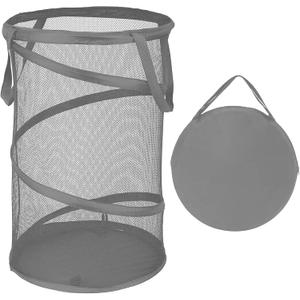 BATTOO Collapsible Laundry Baskets, Foldable Mesh Pop Up Hamper, Portable Laundry Basket Hamper with Handles for Laundry, Bathroom, Kids Room, College Dorm, Travel, Storage Organizer Grey (13 x 23.7 inch)