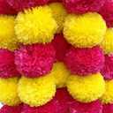 5 Pc Marigold Garland 5 Ft Long Strands of Artificial Marigold Flowers Diwali Decorations Home Indian Décor for Pooja Wedding Spring Bush Floral Faux Día de Muertos Décor (Magenta+Yellow)