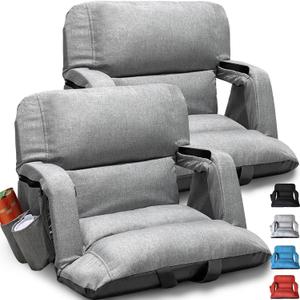 Wide Stadium Seats With Back Support 2 Pack, Exclusive "Sofa Style" Design Extra Thick Bleacher Chairs With Back and Cushion, 6 Reclining Positions - Ultimate Comfort for Sports Events (Grey, 22.5")