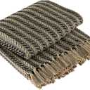 Park Designs Cable Throw Blanket Black & Tan | 50" x 60" Soft Cotton Knit | Cozy Boho Throw Blanket for Couch, Bed & Travel | Lightweight Decorative Home Dcor Accent | Small Spring Plush Blanket