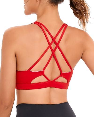 SONGSKY Sports Bras for Women, Medium-High Support Strappy Padded Running Sports Bras with Removable Cups Small