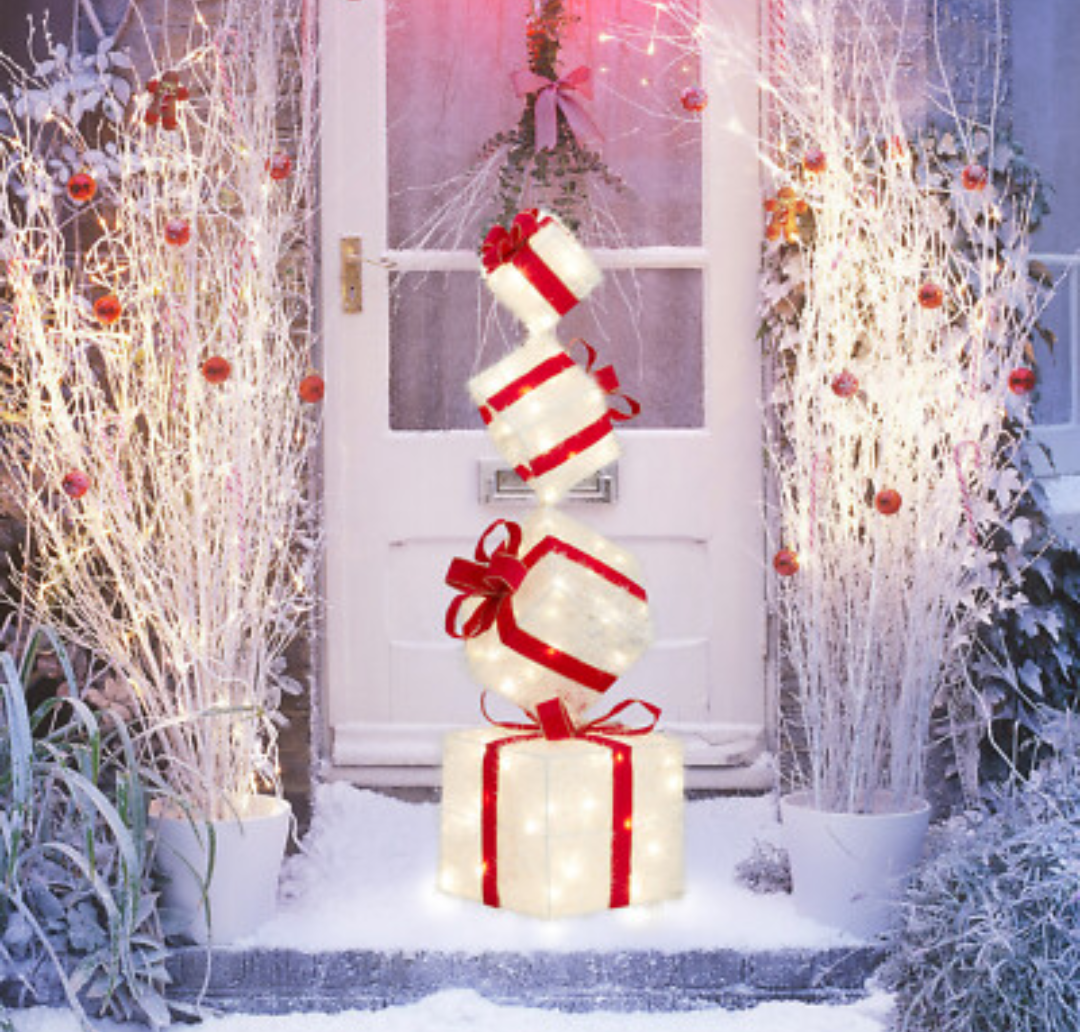 Set of 4 Christmas Lighted Gift Boxes Christmas Boxes… (White)