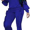 Akmipoem Women's Two Piece Outfits Ruffle Sleeve Sweatshirt and Long Pants Tracksuit Sets XXXL