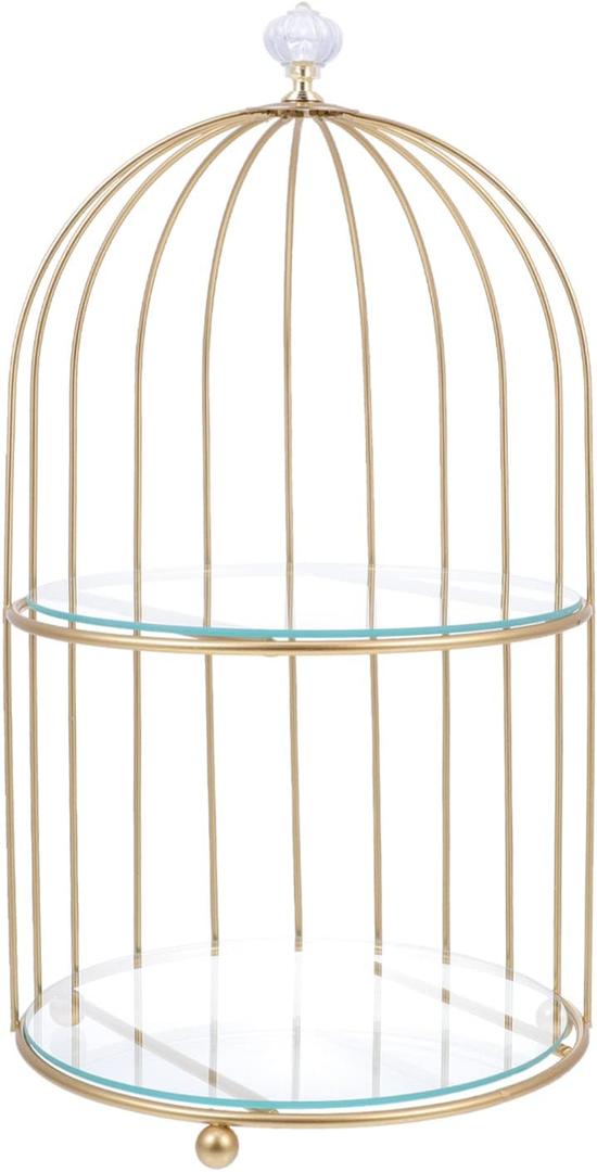 DOITOOL Gold Metal Cupcake Stand Bird Cage Dessert Stand, 2 Tier Dessert Display Stand Cake Holder for Wedding, Party, Birthday, Baby Shower Celebrations, Table Decorations