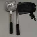 Gisafai 3 Pcs Heavy Duty Sand Flea Rake Beach Sand Sifter Shovel with Mesh Beach Bag Mesh Dipper with Removable Handle Drawstring Bag with Clip Shell Collecting Filter Scooper for Picking up Shells