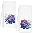 Purple Dragonfly Hydrangea Floral Kitchen Towels, Dragonfly Gifts for Women Hand Towels for Bathroom, Rustic Cottagecore Flower Insect Decorative Dish Tea Towel, 16x24 Inch Set of 2